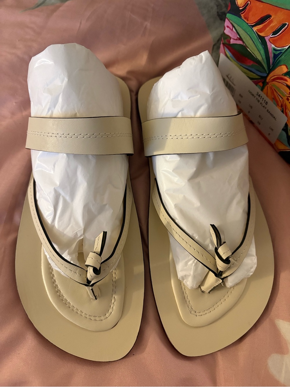 Farm Rio Women's Cream Leather Thong Sandals - Minimal Slide Design